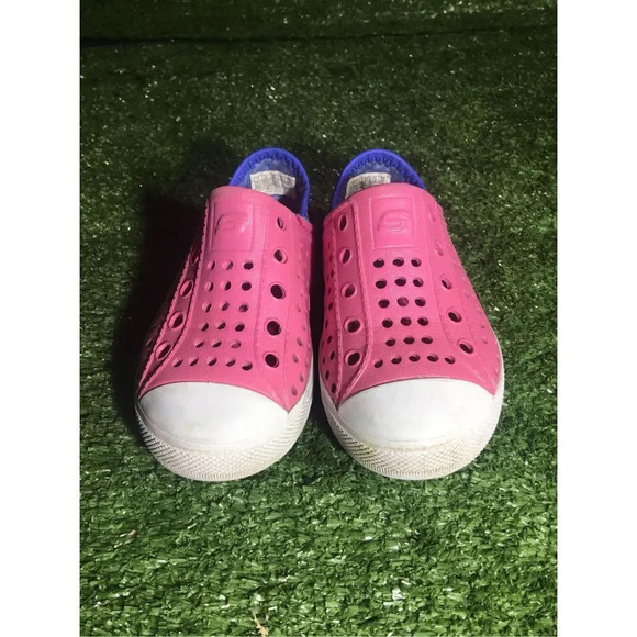 Kids Skechers sandals size 7c 86958 pink/white rubber cap toe shoes water - Picture 2 of 6